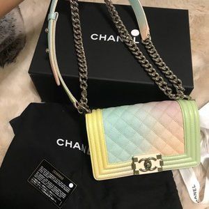 RARE Chanel Ivory Rainbow Boy Bag.
